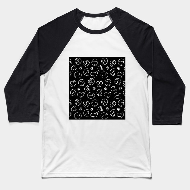 black and white cat pattern seamless background wallpaper Baseball T-Shirt by Spinkly